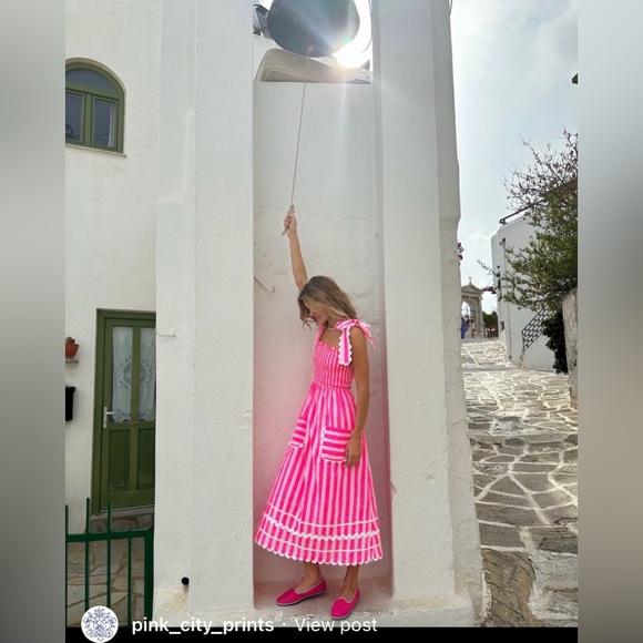 Pink City Prints Neon Pink Stripe Immy Dress NWT size small - Picture 3 of 6